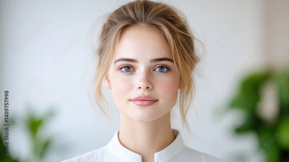 Young woman with healthy complexion and updo Young woman with healthy complexion and updo