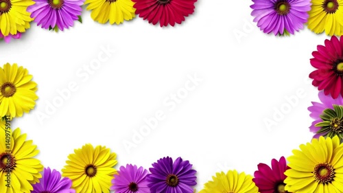 Colorful flower animation frame on white background. Romantic design of flower bouquet with Copy space