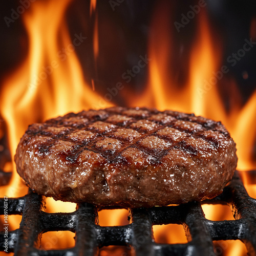 Burger Patty Sizzling on Ho...