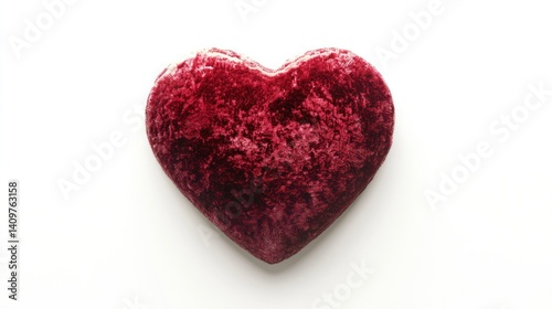 a plush crimson heart on a crisp white canvas symbolizes affection and deep emotion conveying a message of heartfelt sentiment and pure affection within its soft velvety texture