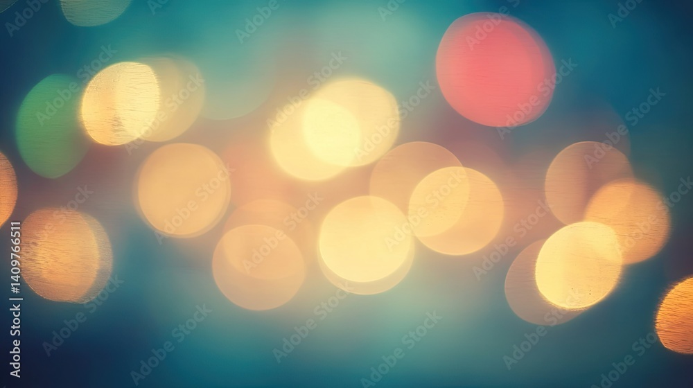 Obraz premium Luminous bokeh lights on a teal backdrop create a soft, dreamlike atmosphere