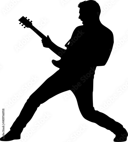 A silhouette of a rock star playing guitar Stock Vector. Guitar player silhouettes