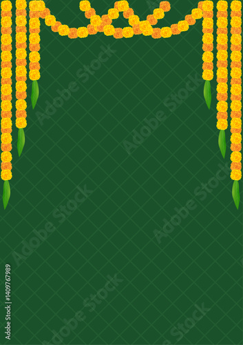 Marigold garland border with a5 invitation  template