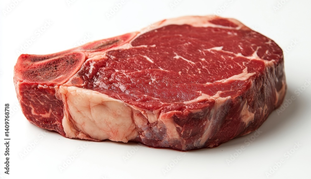 Fresh Raw Ribeye Steak with Marbling on White Background Fresh Raw Ribeye Steak with Marbling on White Background