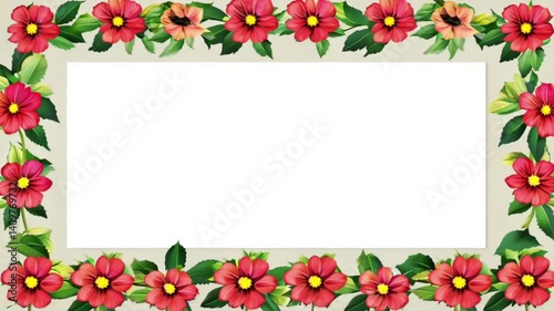 Colorful flower animation frame on white background. Romantic design of flower bouquet with Copy space