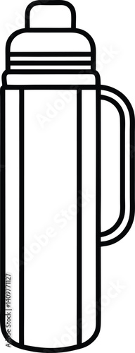 Thermos Bottle Outline Icon Line Art Drawing | Hot Drink Flask & Travel Mug Vector