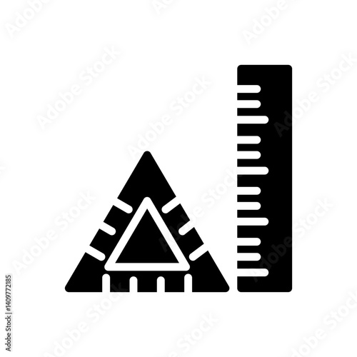 A triangle and a ruler are shown side by side. The triangle is smaller than the ruler