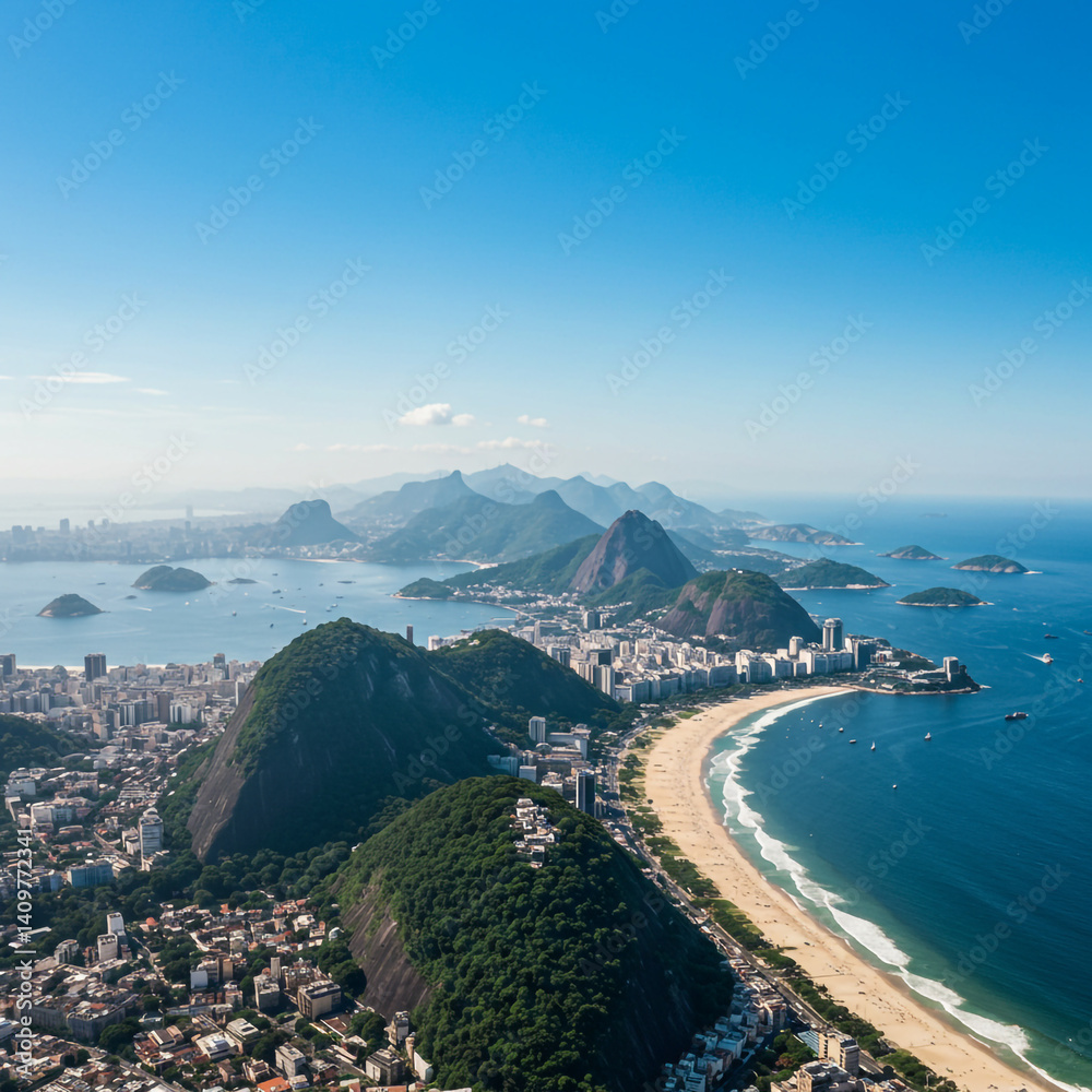 Obraz premium Panoramic Aerial View of Rio de Janeiro Coastline with Iconic Beaches