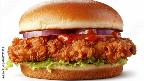 Crispy Fried Chicken Burger with Red Onion and Sauce