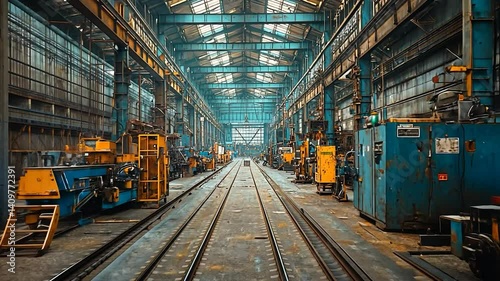 Large industrial factory corridor interior view
