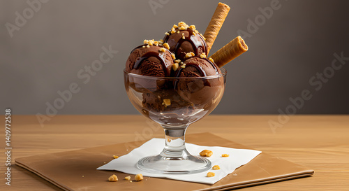 ice cream with chocolate sauce