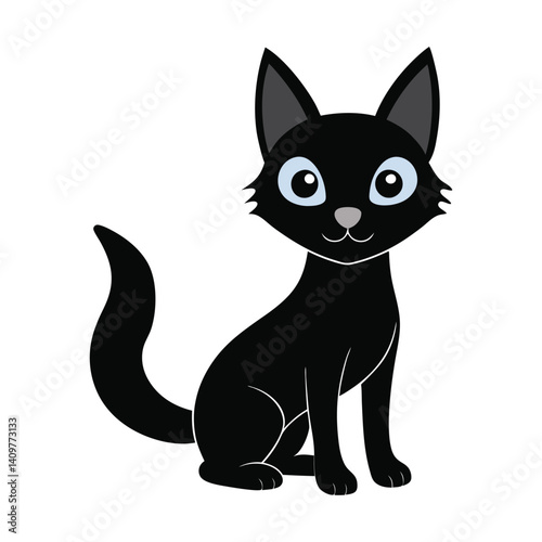 Cute Black Cat Sitting with Big Eyes