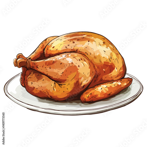 Roast turkey, food, vector, transparent background