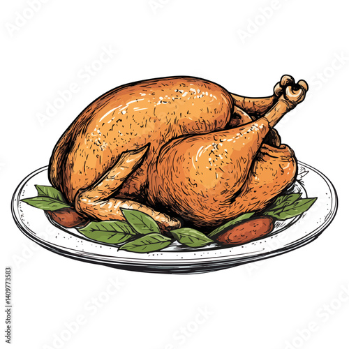Roast turkey, food, vector, transparent background
