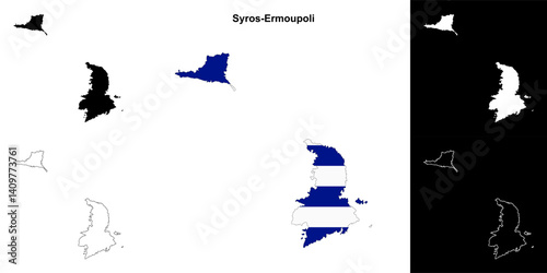 Syros-Ermoupoli blank outline map set