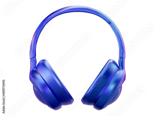 3D blue neon or holographic headphones icon. Stock vector illustration on isolated background.
