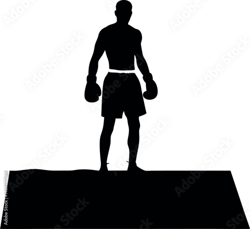 Full-body silhouette of a boxer flexing both arms confidently – ideal for motivational sports posters, boxing gym logos, fitness apparel graphics, or athletic strength-themed branding