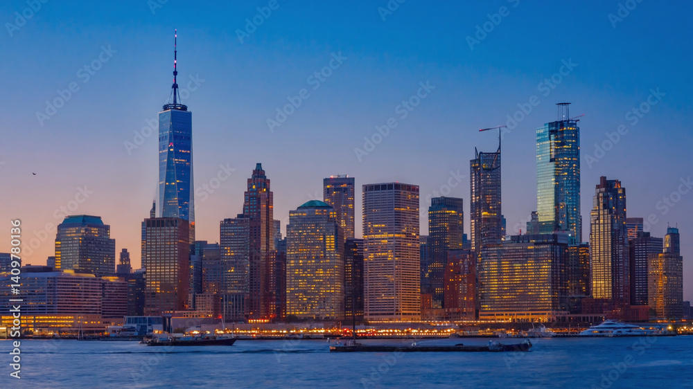Obraz premium Twilight over Manhattan: A Captivating Panorama of the Downtown Skyline