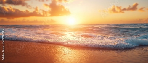 Obraz na płótnie Vacation travel tourism banner, closeup sea sand beach. Panoramic beach landscape. Inspire tropical beach seascape horizon. Sunset sky calmness tranquil relaxing sunlight summer mood w salonie