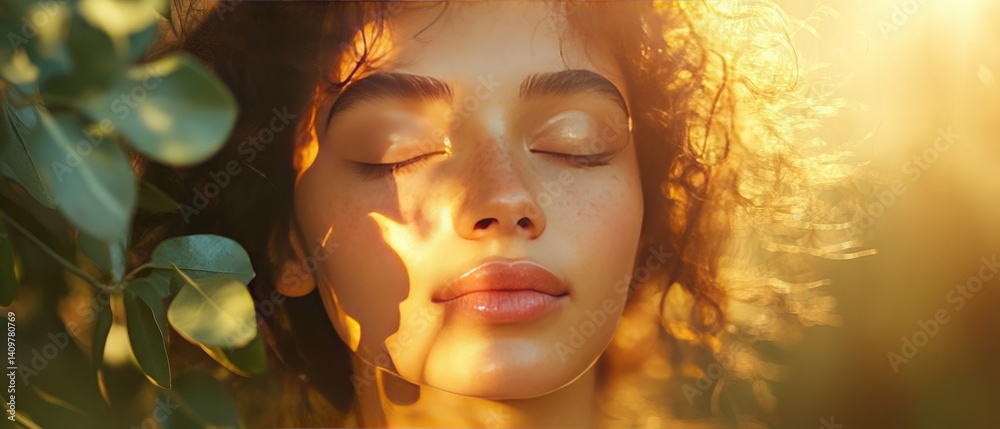 Golden Hour Wellness Portrait with Soft Texture and Botanical Elements – Serene Self-Care Aesthetic for Millennial Branding