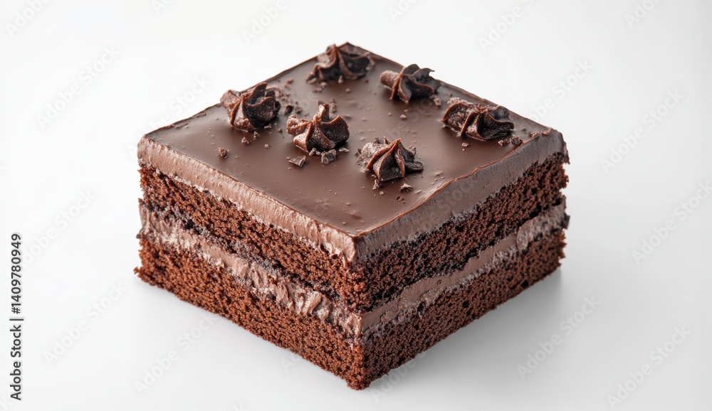 Delicious Rich Chocolate Cake Slice with Creamy Frosting Decoration Delicious Rich Chocolate Cake Slice with Creamy Frosting Decoration