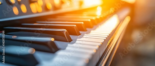 Obraz na płótnie Close-Up of Piano Keyboard in Soft Natural Light – Elegant and Inviting Atmosphere w salonie