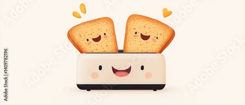 Obraz na płótnie Cute Cartoon Toaster Smiling with Popping Toast – Fun Breakfast Concept w salonie