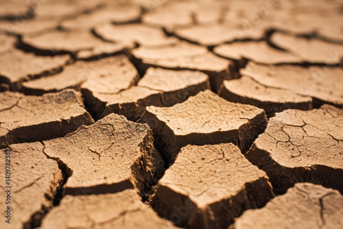 Cracked dry earth surface under harsh sunlight