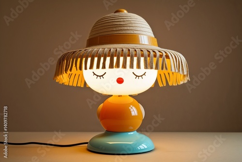 Cartoon Girl Lamp with Hat and Closed Eyes