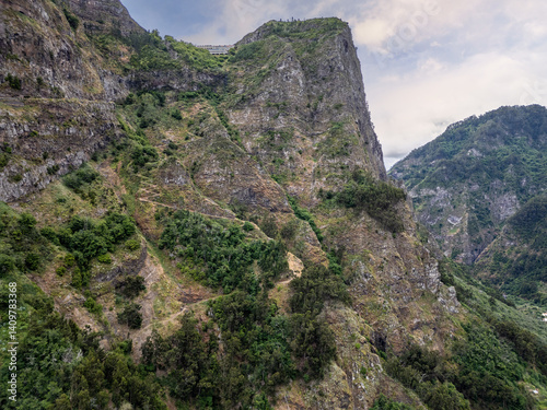Obraz na płótnie Mount with Eira Do Serrado viewpoint over Valley of the Nuns - Curral das Freiras, Madeira Island, Portugal w salonie