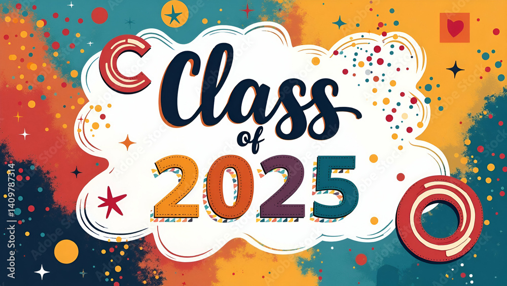 Fototapeta premium Vibrant Class of 2025 Banner Design: Bold Typography, Dynamic Graphics, Inspirational Messaging Celebrating Academic Excellence, Unity, Campus Pride - Premium Digital Photo Stock