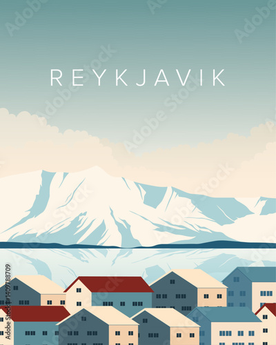 Iceland Reykjavik travel poster, banner