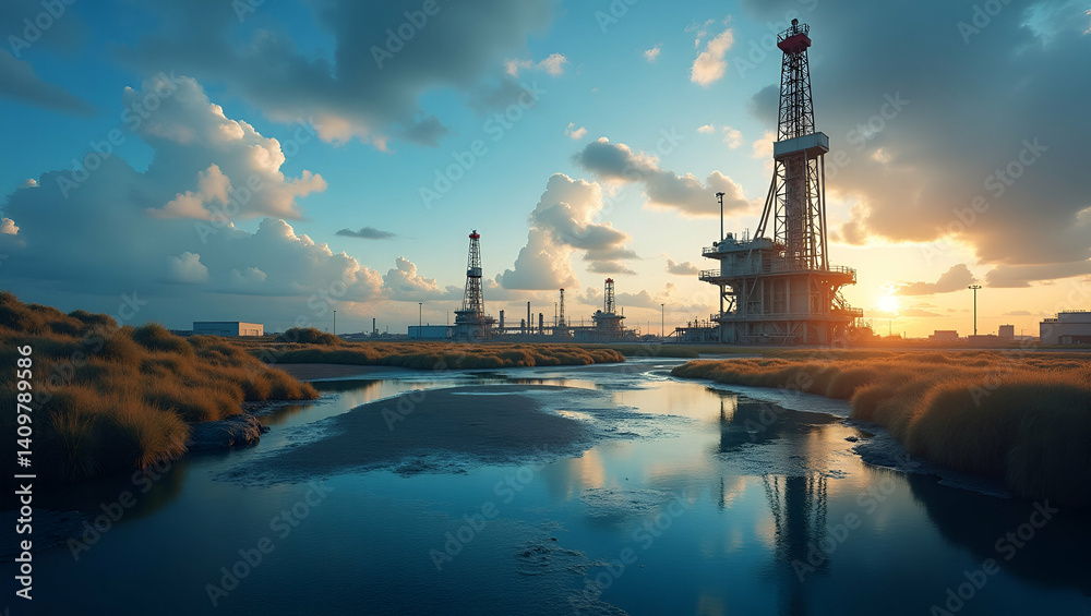 Crude Oil Extraction Processes: Visualizing Advanced Drilling Technology, Field Operations, and Environmental Considerations in Professional Photo Stock Images Crude Oil Extraction Processes: Visualizing Advanced Drilling Technology, Field Operations, and Environmental Considerations in Professional Photo Stock Images