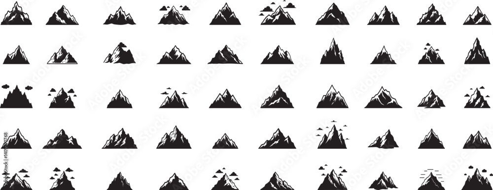set of vector mountains silhouette illustration set of vector mountains silhouette illustration
