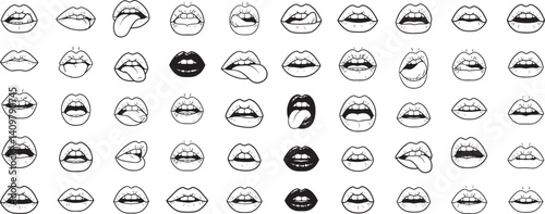 monochrome vector mouth in mezzotint photocopy effect, for grunge punk y2k collage design. lip and tongue talking retro elements. 