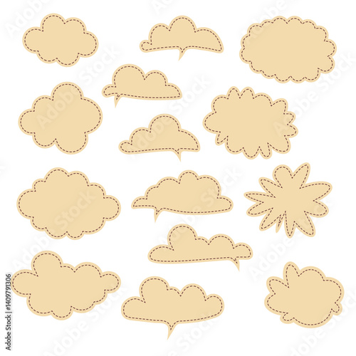Set of speech bubbles, dialog boxes, light yellow on white background