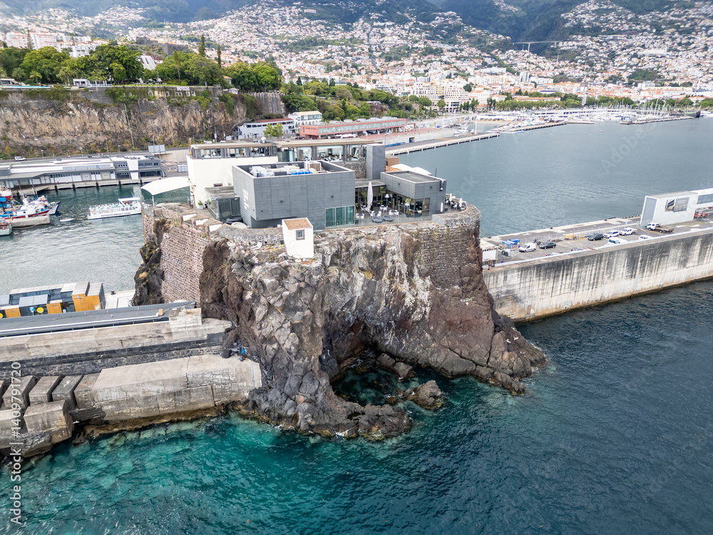 Drone photo of Fort of Our Lady of Conception, also known as Islet Fortress, Funchal city, Portugal