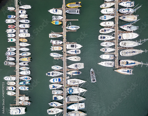 Obraz na płótnie Drone view of marina in Funchal city, capital of Madeira Island, Portugal w salonie