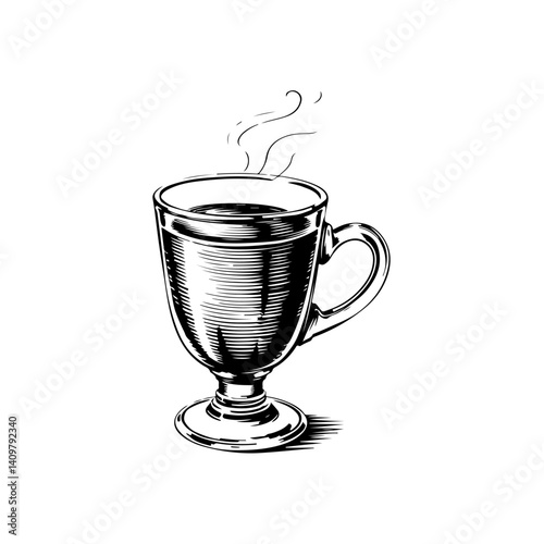 Vector engraving style illustration of a espresso shot