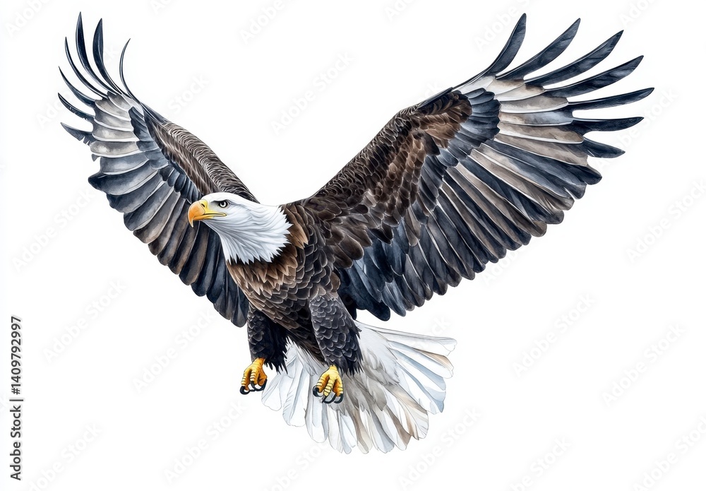 Obraz premium Majestic Bald Eagle in Flight with Wings Spread Wide Open