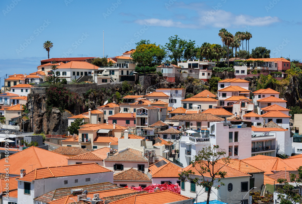 Tiled roof houses in Camara de Lobos on Madeira Island, Portugal
