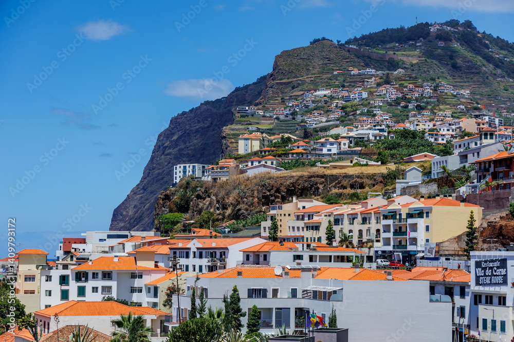 Camara de Lobos on Madeira Island, Portugal. Cape Girao on background
