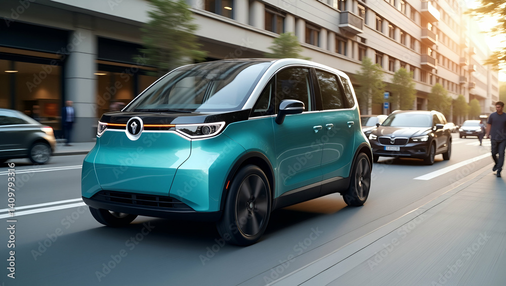 Naklejka premium Innovative Compact EVs for Urban Commuters: Efficient, Agile Designs for City Driving - Perfect for Eco-Conscious Lifestyles