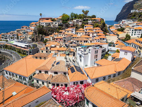 Obraz na płótnie Camara de Lobos, Portugal - June 11, 2024: Aerial view of Camara de Lobos on Madeira Island, Portugal w salonie
