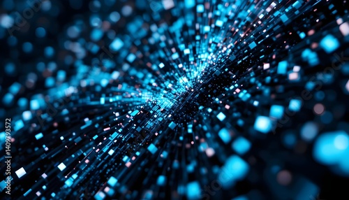 Abstract Burst of Blue and White Light Rays on Black