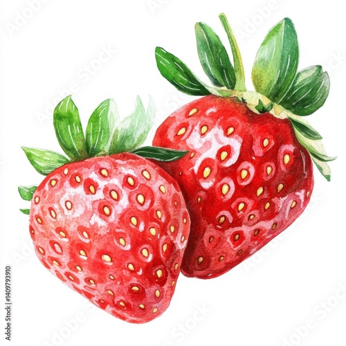 Fresh and Juicy Strawberries with Green Leaves on White Background