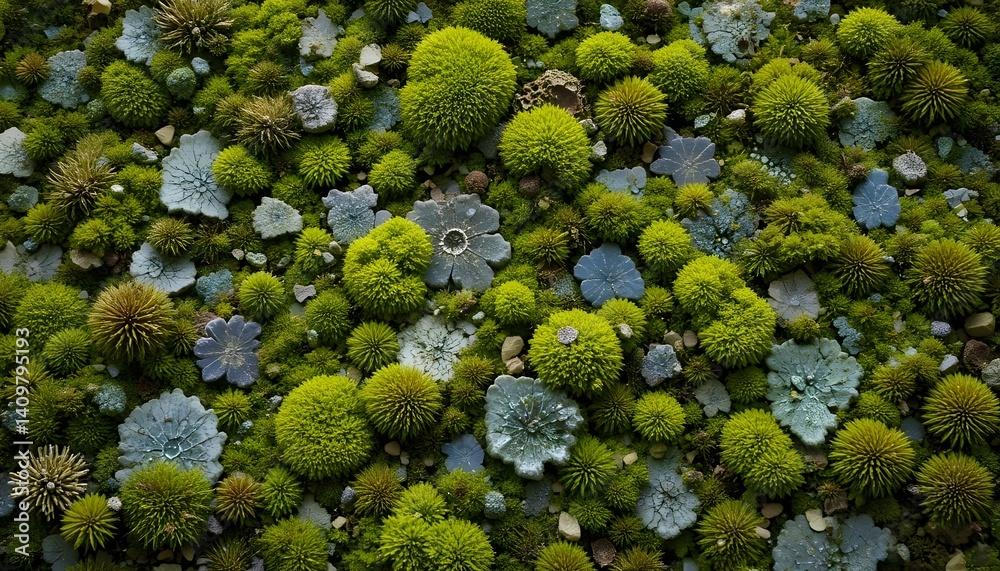 Obraz premium Close-Up of Lush Green Moss and Lichen Texture