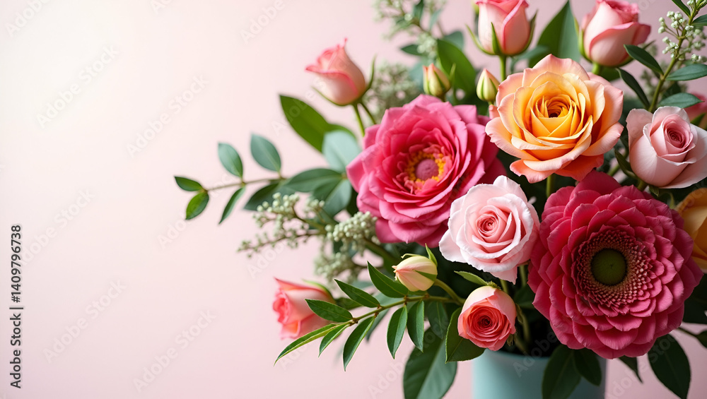 Vibrant Fresh Blooms: Intricately Composed Bouquet Arrangements for Mother's Day Celebrations - Perfect for Professional Photo Stock Usage with Empty Space