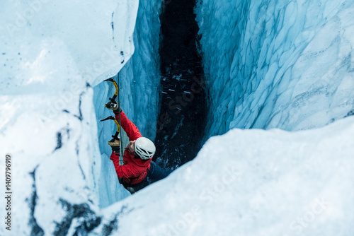 Schilderij op canvas Glacier Crevasse Ice Climbing