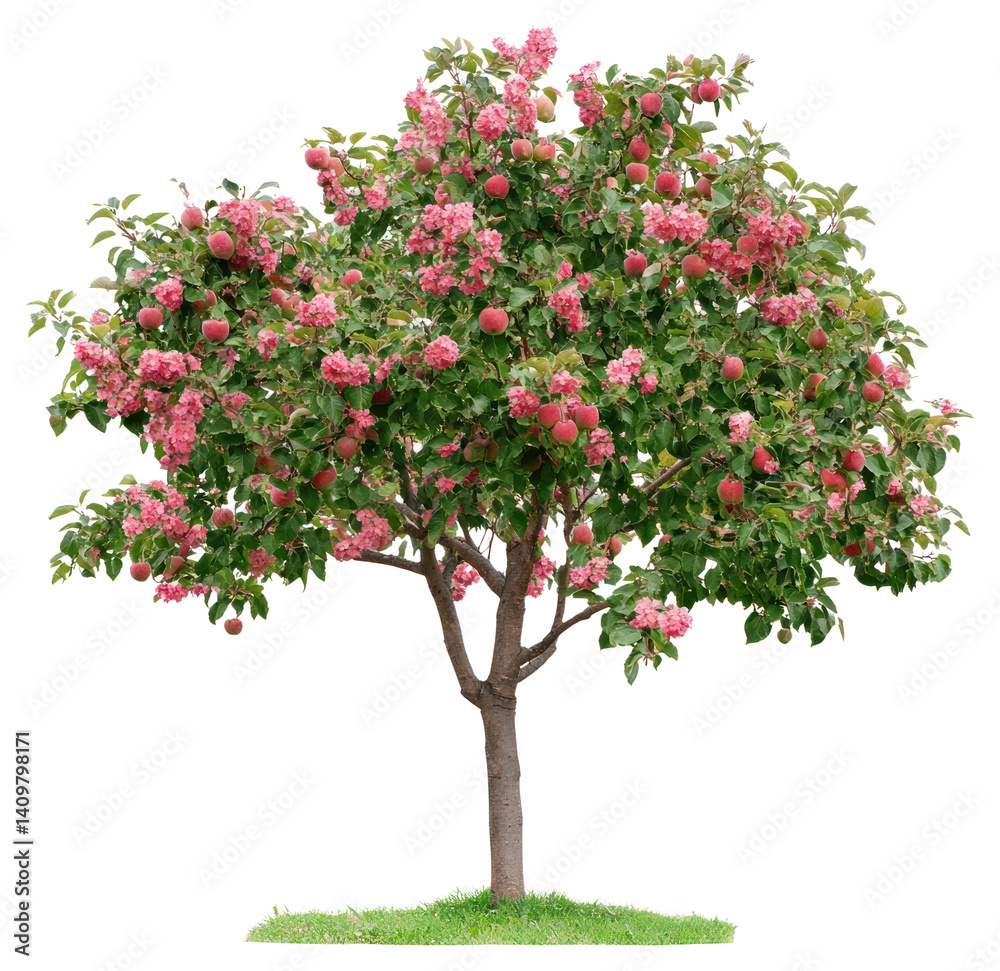 Obraz premium PNG Real blooming apple tree blossoms leaves leaf.